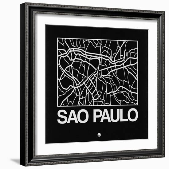 Black Map of Sao Paulo-NaxArt-Framed Art Print