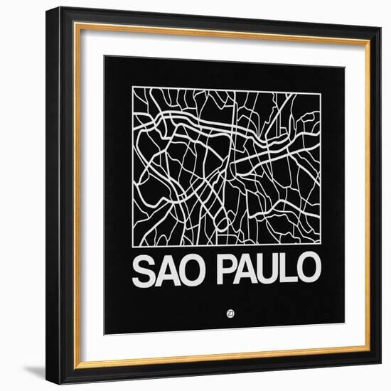 Black Map of Sao Paulo-NaxArt-Framed Art Print