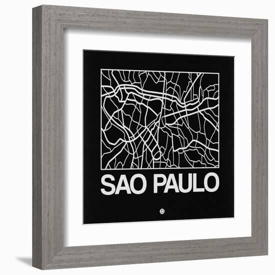 Black Map of Sao Paulo-NaxArt-Framed Art Print