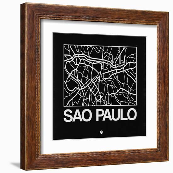 Black Map of Sao Paulo-NaxArt-Framed Art Print