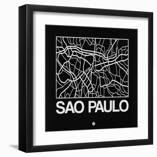 Black Map of Sao Paulo-NaxArt-Framed Art Print