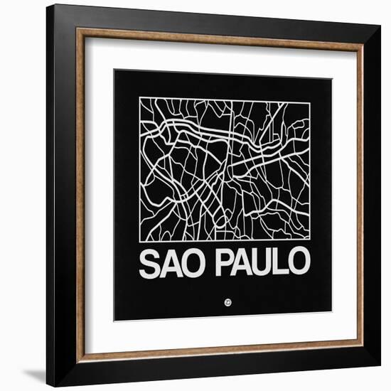 Black Map of Sao Paulo-NaxArt-Framed Art Print