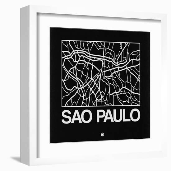 Black Map of Sao Paulo-NaxArt-Framed Art Print