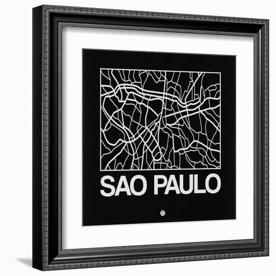 Black Map of Sao Paulo-NaxArt-Framed Art Print