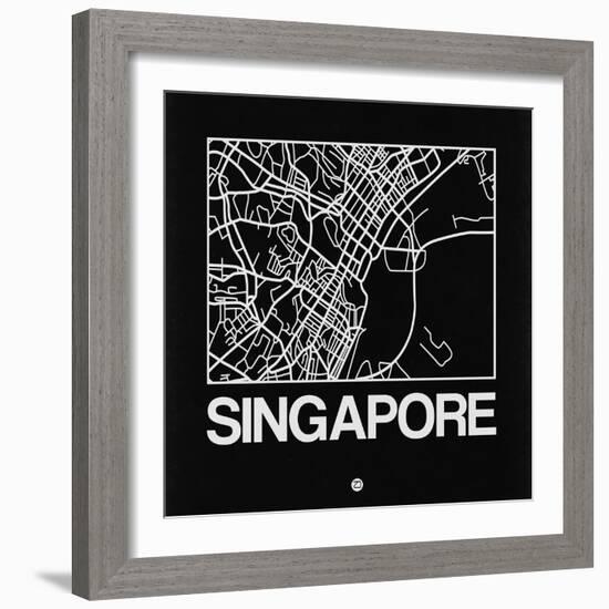 Black Map of Singapore-NaxArt-Framed Art Print