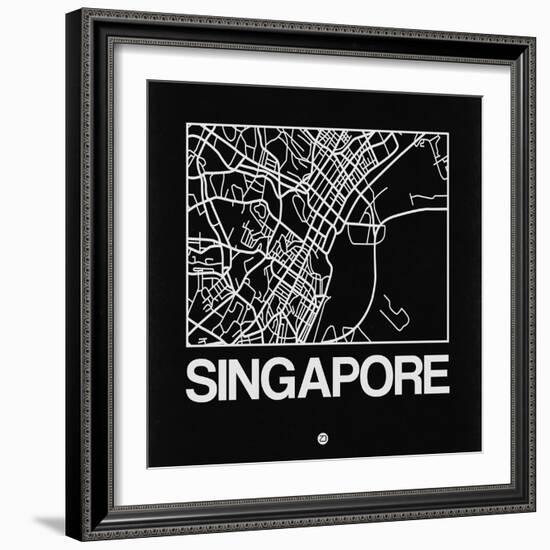 Black Map of Singapore-NaxArt-Framed Art Print