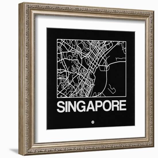 Black Map of Singapore-NaxArt-Framed Art Print