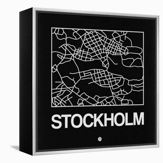 Black Map of Stockholm-NaxArt-Framed Stretched Canvas