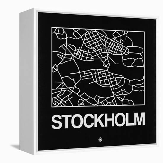 Black Map of Stockholm-NaxArt-Framed Stretched Canvas