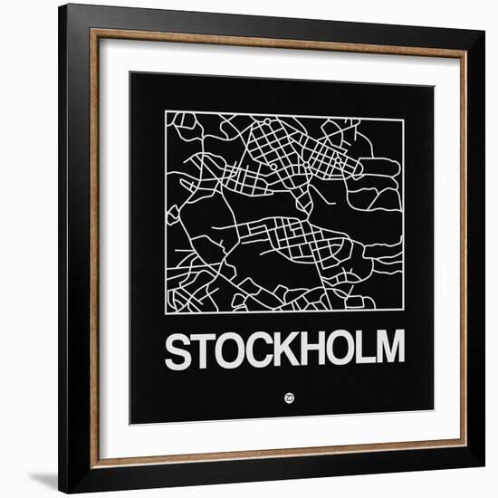 Black Map of Stockholm-NaxArt-Framed Art Print