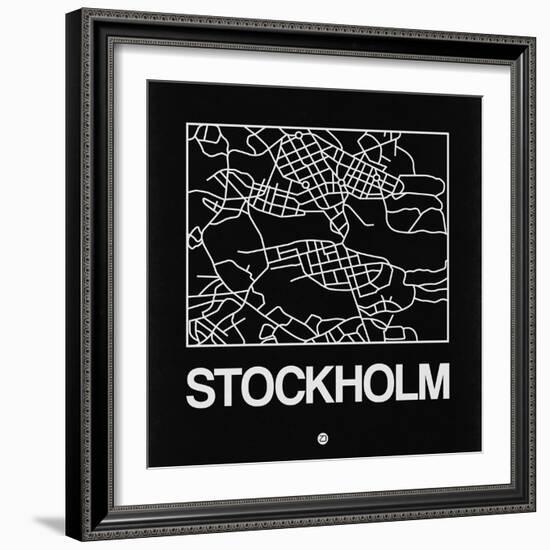 Black Map of Stockholm-NaxArt-Framed Art Print