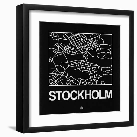 Black Map of Stockholm-NaxArt-Framed Art Print