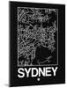 Black Map of Sydney-NaxArt-Mounted Art Print