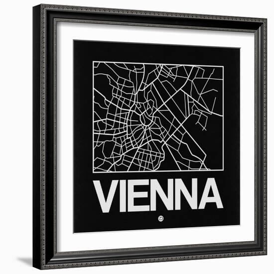 Black Map of Vienna-NaxArt-Framed Art Print