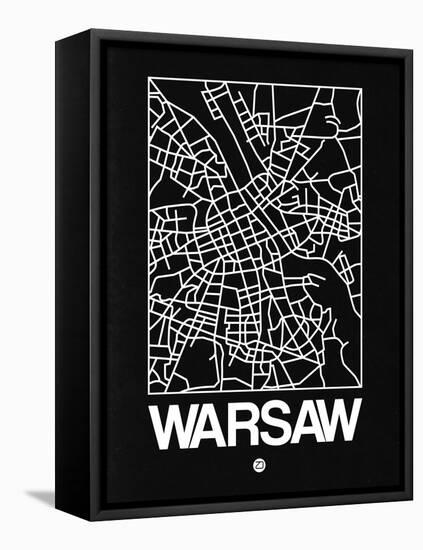 Black Map of Warsaw-NaxArt-Framed Stretched Canvas