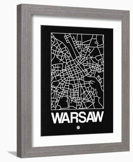 Black Map of Warsaw-NaxArt-Framed Art Print