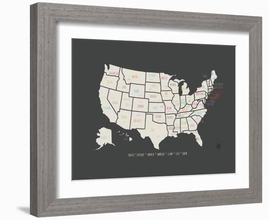 Black Map USA-Kindred Sol Collective-Framed Art Print