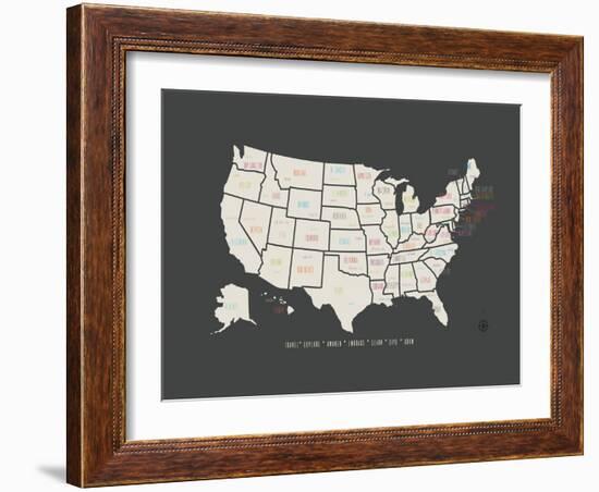 Black Map USA-Kindred Sol Collective-Framed Art Print