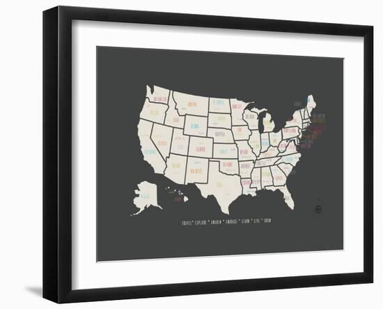 Black Map USA-Kindred Sol Collective-Framed Art Print