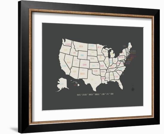 Black Map USA-Kindred Sol Collective-Framed Art Print