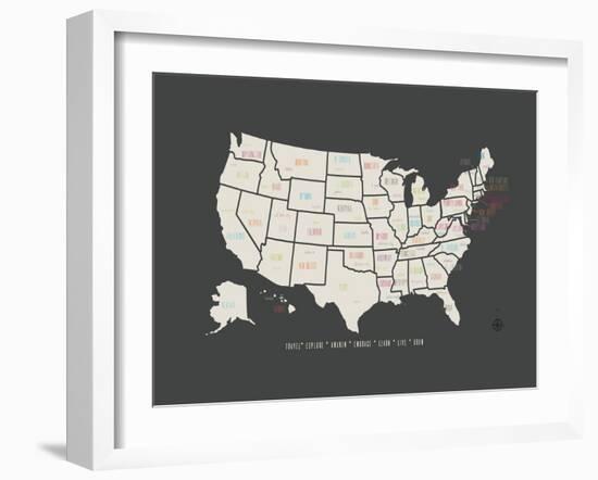 Black Map USA-Kindred Sol Collective-Framed Art Print