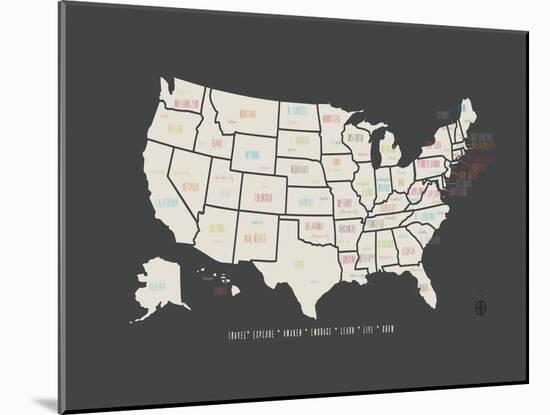 Black Map USA-Kindred Sol Collective-Mounted Art Print