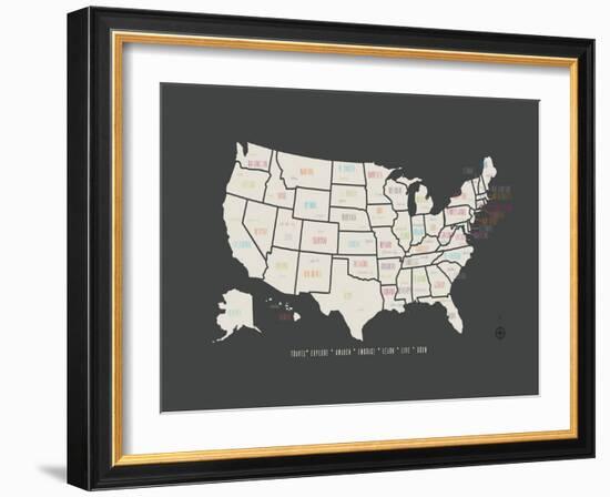 Black Map USA-Kindred Sol Collective-Framed Art Print