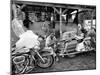 Black Motorcyclist of the Big Circle Motorcycle Association Sitting Between Harley Davidson Bikes-John Shearer-Mounted Photographic Print