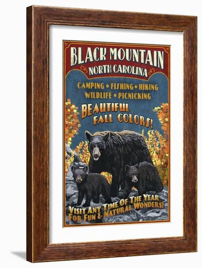 Black Mountain, North Carolina - Black Bears Vintage Sign-Lantern Press-Framed Art Print