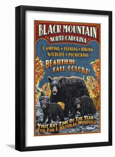 Black Mountain, North Carolina - Black Bears Vintage Sign-Lantern Press-Framed Art Print