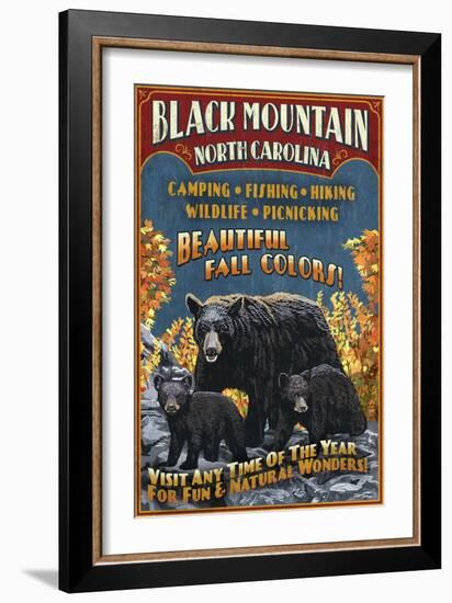 Black Mountain, North Carolina - Black Bears Vintage Sign-Lantern Press-Framed Art Print
