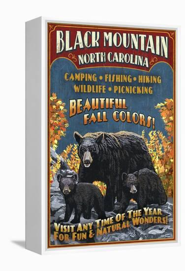 Black Mountain, North Carolina - Black Bears Vintage Sign-Lantern Press-Framed Stretched Canvas