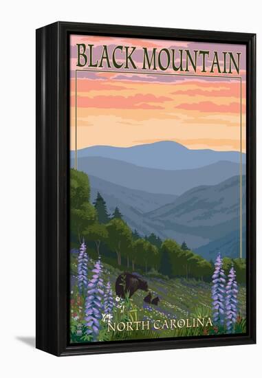 Black Mountain, North Carolina - Spring Flowers and Bear Family-Lantern Press-Framed Stretched Canvas