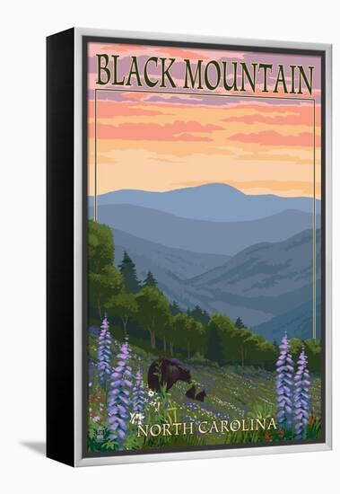 Black Mountain, North Carolina - Spring Flowers and Bear Family-Lantern Press-Framed Stretched Canvas