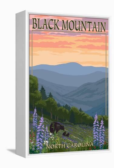 Black Mountain, North Carolina - Spring Flowers and Bear Family-Lantern Press-Framed Stretched Canvas