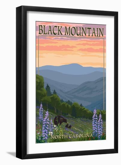 Black Mountain, North Carolina - Spring Flowers and Bear Family-Lantern Press-Framed Art Print