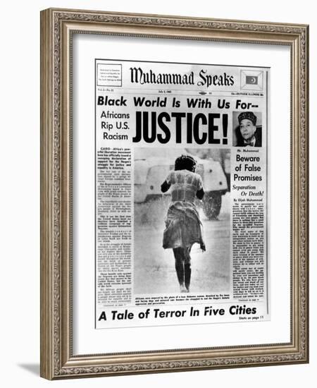 Black Muslim Newspaper, 'Muhammad Speaks', Emphasizes African Americans Abuse, Jul 5, 1963-null-Framed Photo