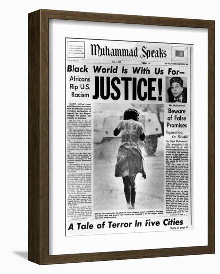 Black Muslim Newspaper, 'Muhammad Speaks', Emphasizes African Americans Abuse, Jul 5, 1963-null-Framed Photo