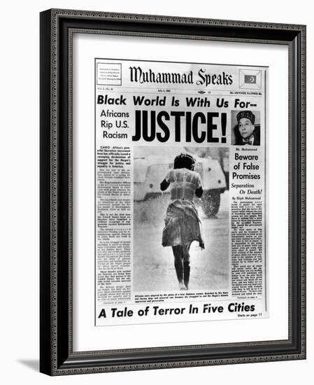 Black Muslim Newspaper, 'Muhammad Speaks', Emphasizes African Americans Abuse, Jul 5, 1963-null-Framed Photo