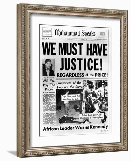 Black Muslim Newspaper, 'Muhammad Speaks', Emphasizes African Americans Abuse, Jun 21, 1963-null-Framed Photo