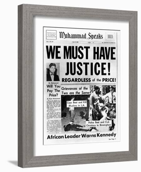 Black Muslim Newspaper, 'Muhammad Speaks', Emphasizes African Americans Abuse, Jun 21, 1963-null-Framed Photo