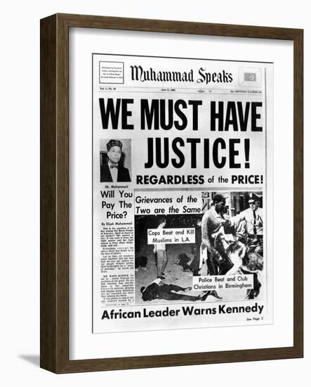 Black Muslim Newspaper, 'Muhammad Speaks', Emphasizes African Americans Abuse, Jun 21, 1963-null-Framed Photo