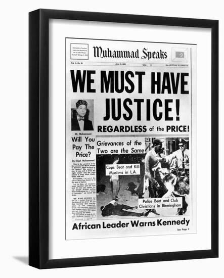 Black Muslim Newspaper, 'Muhammad Speaks', Emphasizes African Americans Abuse, Jun 21, 1963-null-Framed Photo