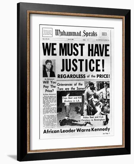 Black Muslim Newspaper, 'Muhammad Speaks', Emphasizes African Americans Abuse, Jun 21, 1963-null-Framed Photo