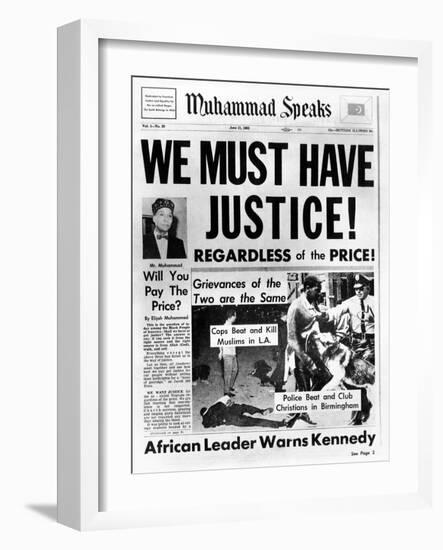 Black Muslim Newspaper, 'Muhammad Speaks', Emphasizes African Americans Abuse, Jun 21, 1963-null-Framed Photo