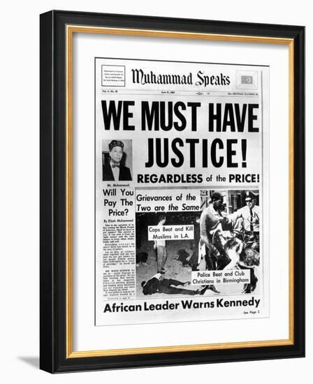 Black Muslim Newspaper, 'Muhammad Speaks', Emphasizes African Americans Abuse, Jun 21, 1963-null-Framed Photo