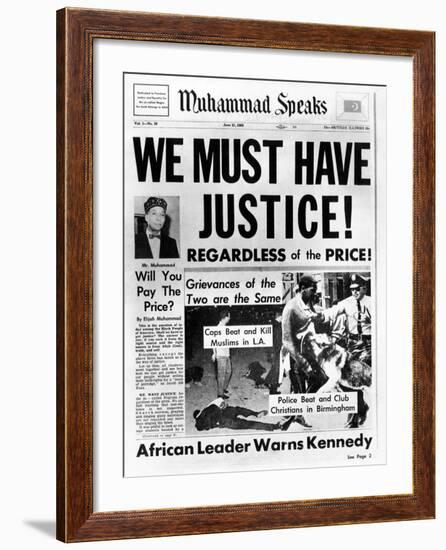 Black Muslim Newspaper, 'Muhammad Speaks', Emphasizes African Americans Abuse, Jun 21, 1963-null-Framed Photo