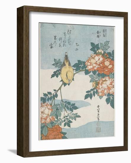Black-Naped Oriole and China Rose, C. 1833-Katsushika Hokusai-Framed Giclee Print
