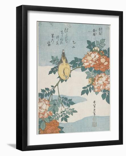 Black-Naped Oriole and China Rose, C. 1833-Katsushika Hokusai-Framed Giclee Print