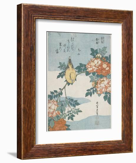 Black-Naped Oriole and China Rose, C. 1833-Katsushika Hokusai-Framed Giclee Print